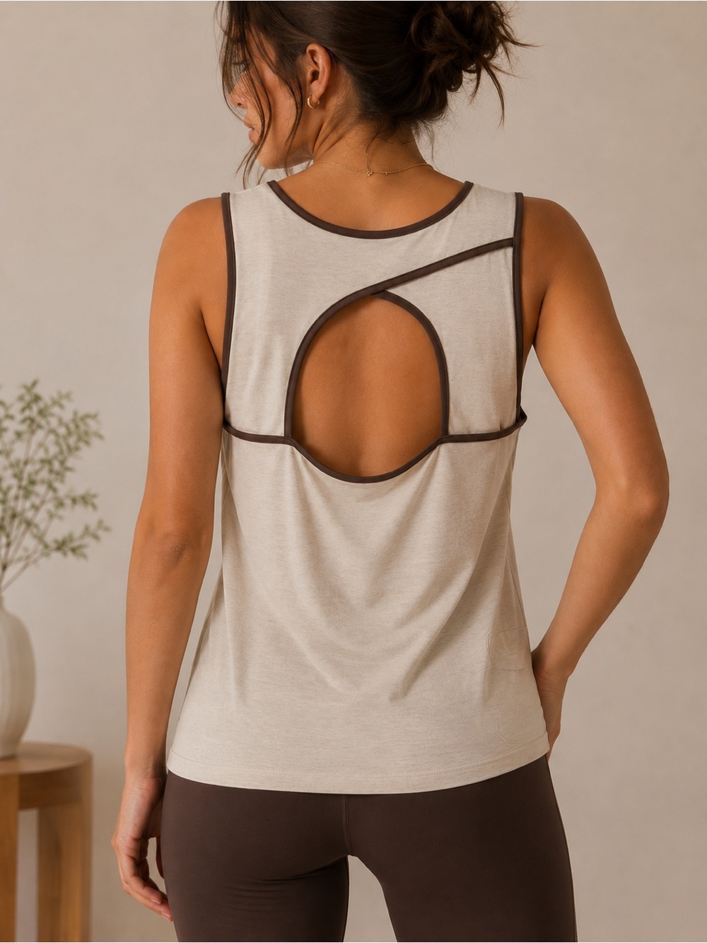 2/40$  LOLE ecru tank top brown open back yoga training sports athletics medium